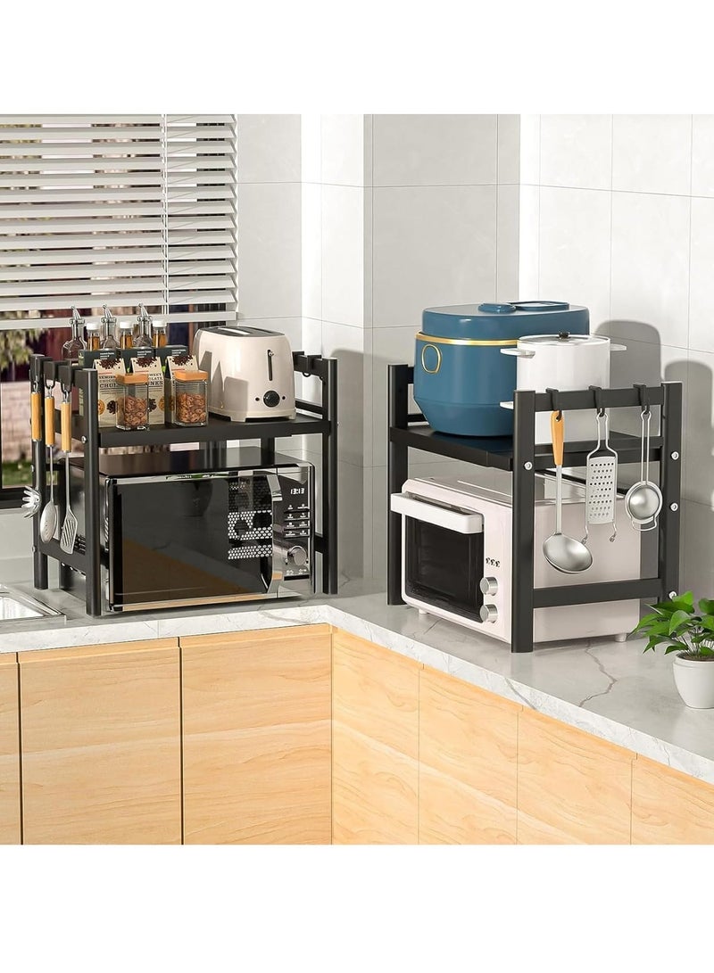 Yoawllty Microwave Oven Rack, Table Top Kitchen Rack, Toaster Shelf with 6 Hooks Heavy Duty Stand, 55lbs Weight Capacity (Black) - Image 3